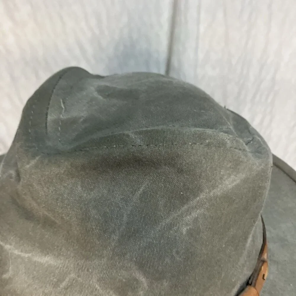 VTG SAGE Oilskin (waxed Cotton) Outback Safari Hat USA Leather Band L - Picture 2 of 11